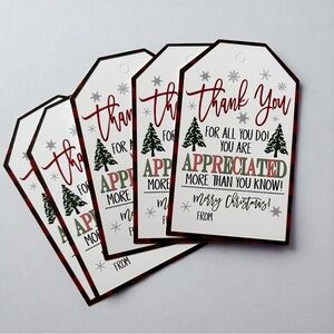 Christmas Appreciation Gift Tags Set of 10 Holiday Teacher Staff Coworker